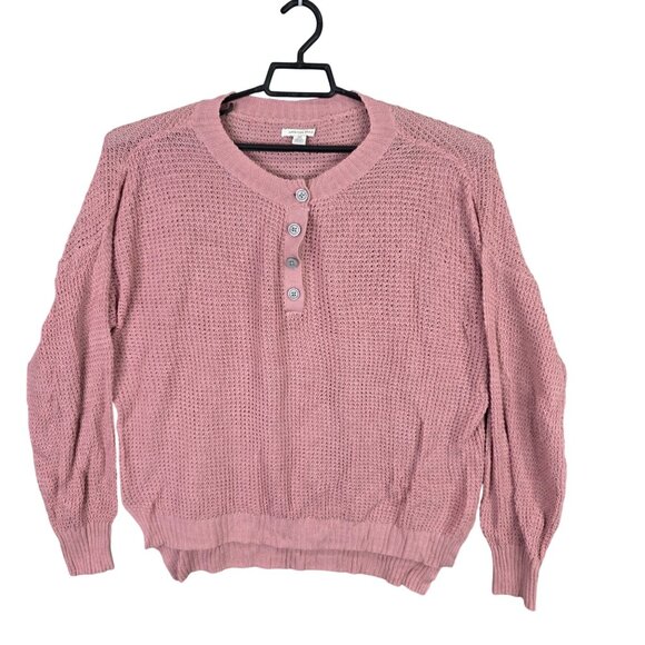 Womens American Eagle Outfitters Pink Waffle Knit Button Front Sweater Size L - Picture 1 of 8